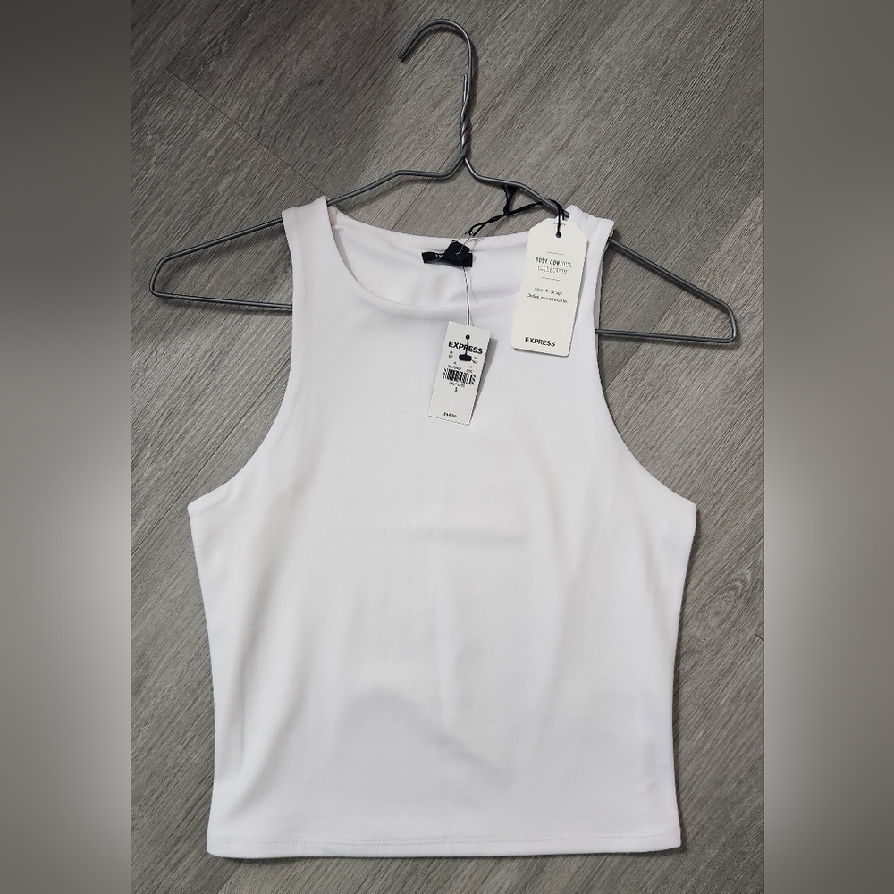 Express Body Contour High Neck Tank Top White Size S NWT Sculpting Smoothing $44